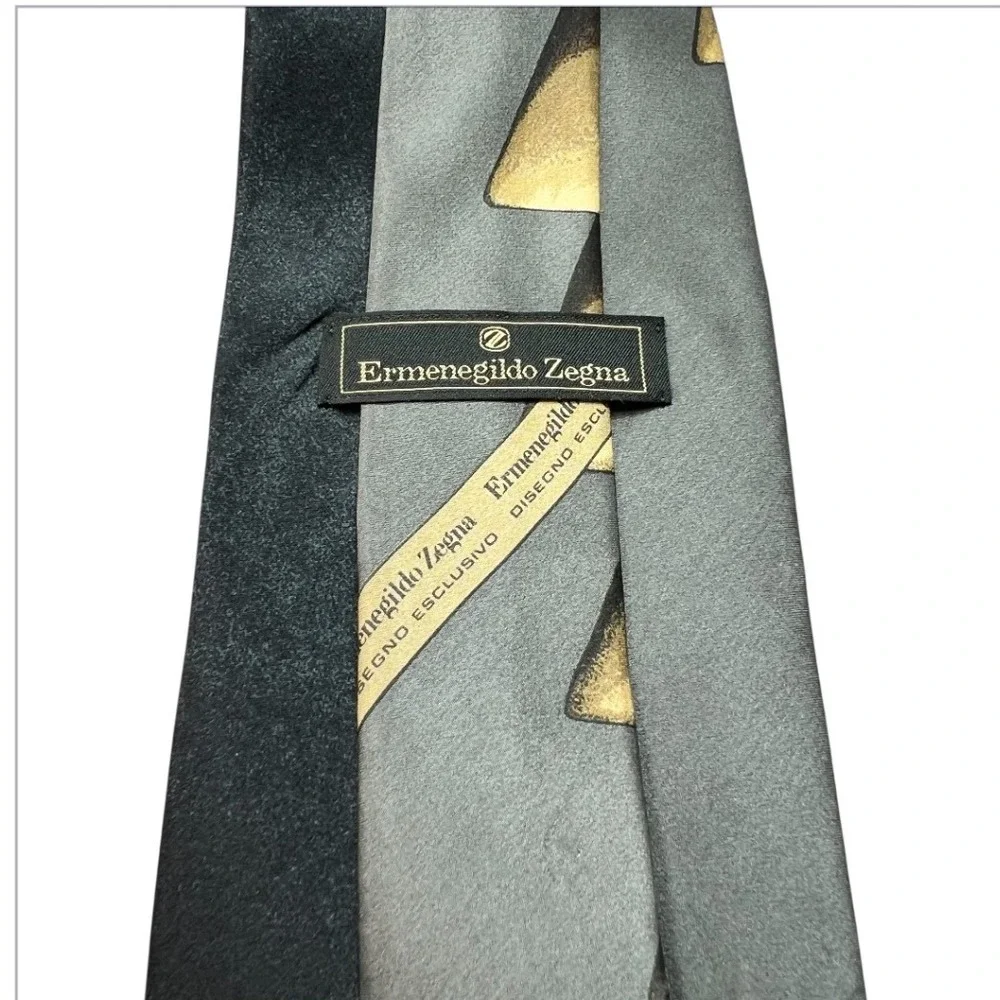 Ermenegildo‎ Zegna Silk Tie Geometric Gray Old Money Eclectic Grandpa Vtg 90's
